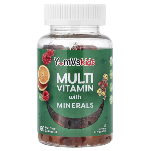 YumVs, мультивитамины с минералами в жевательных таблетках, со вкусом фруктов, 60 жевательных таблеток