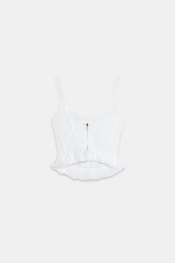 ZARA КОРСЕТНЫЙ ТОП С ВОЛАНАМИ, БЕЛЫЙ