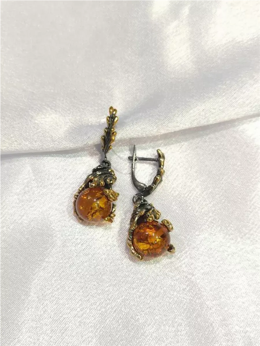 Серьги серебро 925 янтарь