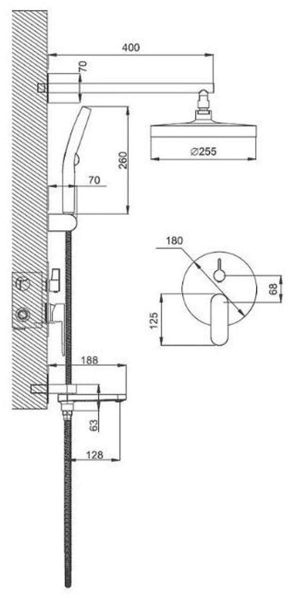 Душевая система BELZ B80713-3 встраеваемая, латунь, графит