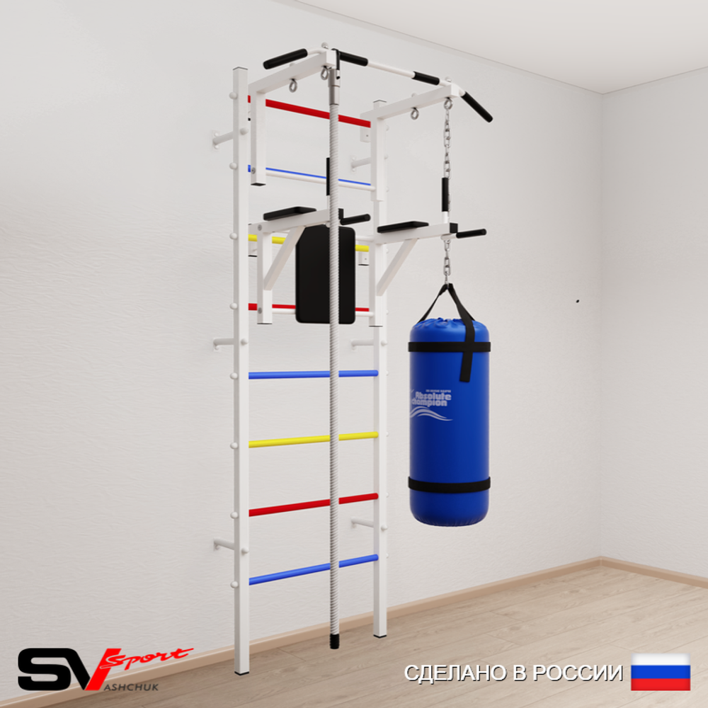 Шведская стенка Sv Sport усиленная 6702 (Турник стандарт/Брусья/Канат/Цепь/Мешок 22кг)
