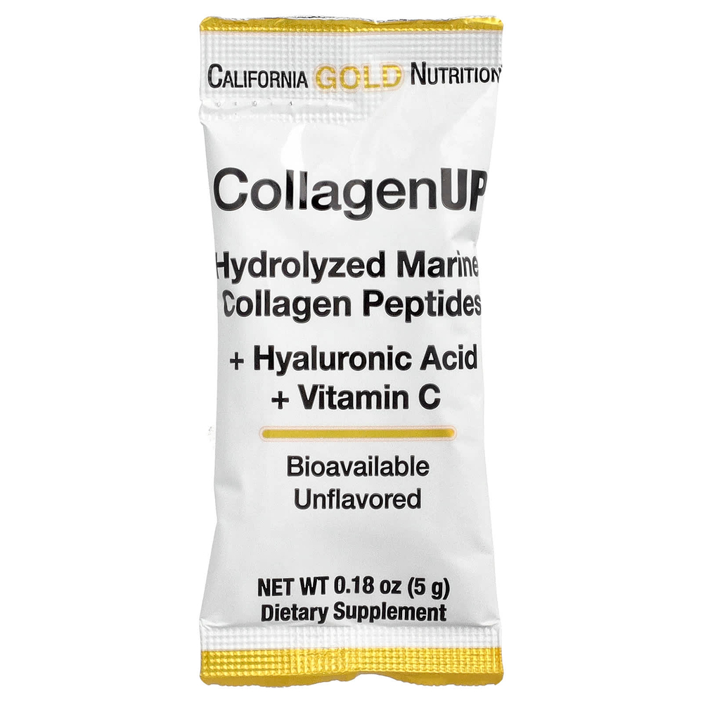 California Gold Nutrition, CollagenUP®, гидролизованные пептиды морского коллагена с гиалуроновой кислотой и витамином C, с нейтральным вкусом, 10 пакетиков по 5 г (0,18 унции)