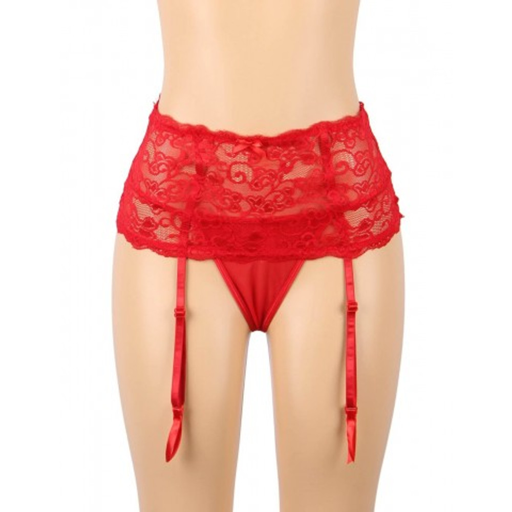 Пояс на высокой посадке с ремешками для чулок Floral Lace красные (XL-2XL)
