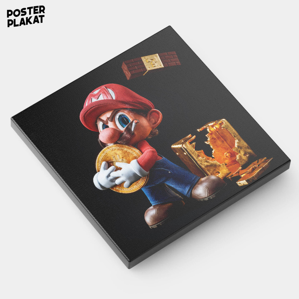 Картина для интерьера Марио / Mario c биткоином на холсте, Nintendo, холст с печатью на подрамнике, картина на стену, Постер Плакат