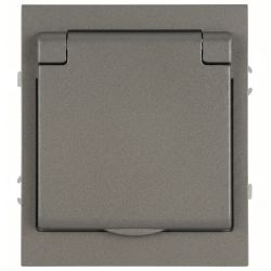 Розетка ЭРА Arktik 16-2103-07 с заземлением 2P+E Schuko со шторками с крышкой 16А-250В титан | Эра Arktik