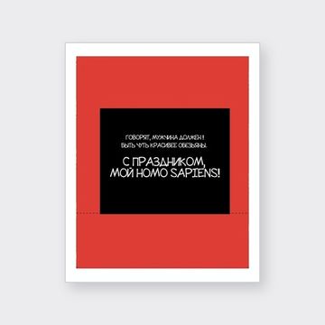 Подарочный пакет Прикол "С Праздником мой Homo Sapiens", красный, 26x12x32 см