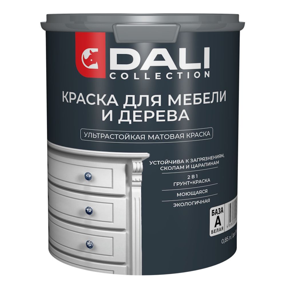 Краска для мебели и дерева DALI Collection база А белая 0,85л (Рогнеда) Краска для мебели и дерева DALI Collection база А белая 0,85л (Рогнеда)