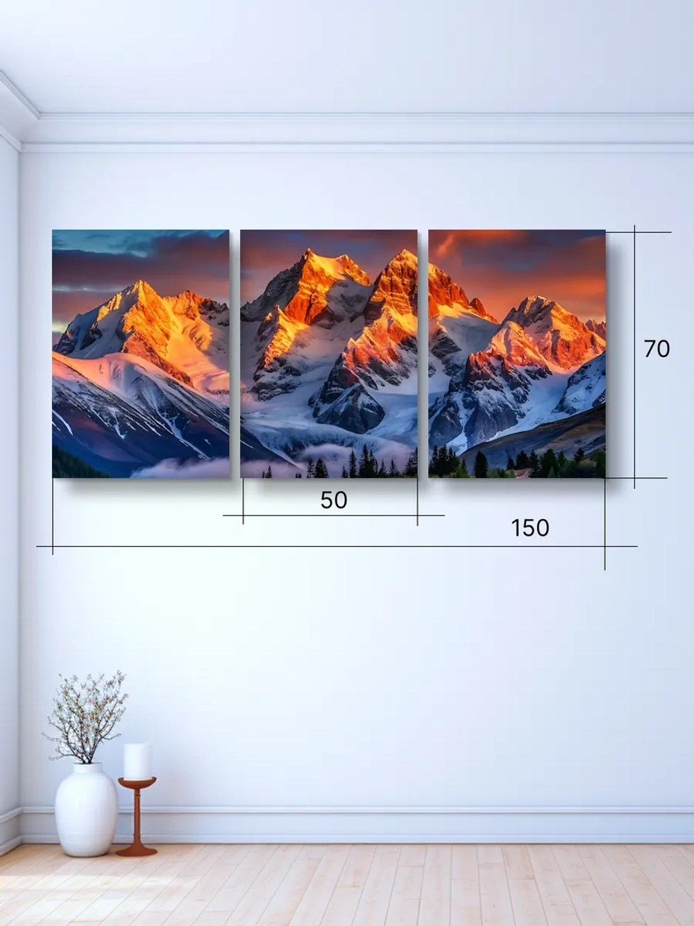 Картина Огненное сияние модульная 50x70см 3шт.