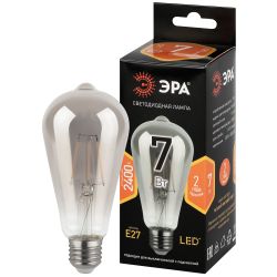 Лампа светодиодная ЭРА F-LED ST64-7W-824-E27 smoky 7Вт филамент дымчатая теплый белый свет Е27 | Филаментные декоративные