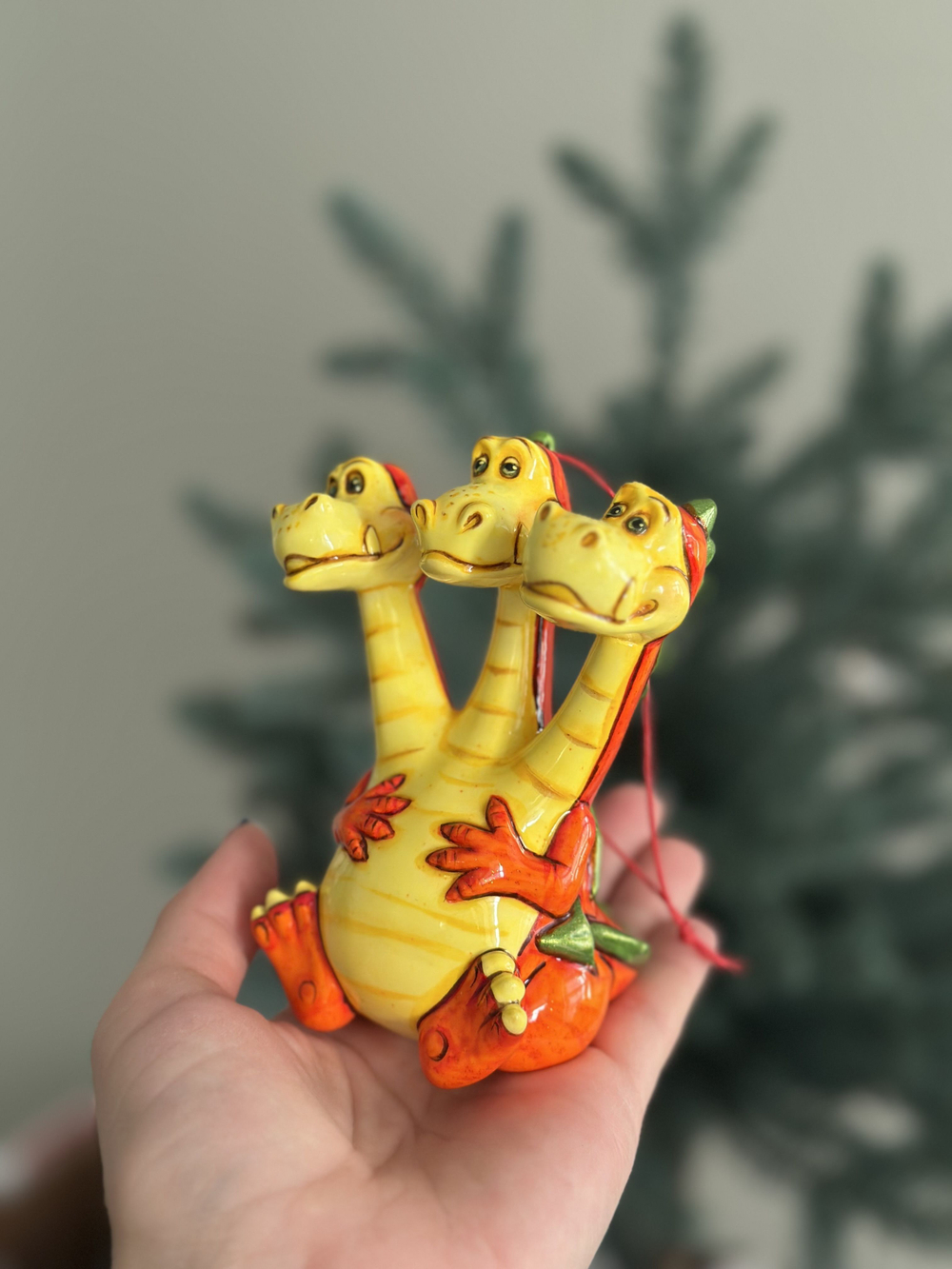 Елочная игрушка "Змей Горыныч", фарфор, ручная роспись, 11.5 см