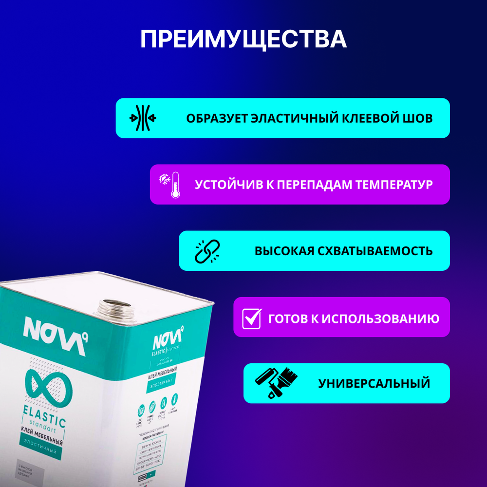 Клей мебельный для поролона, кожи, ткани, кожзама Nova, 11 кг