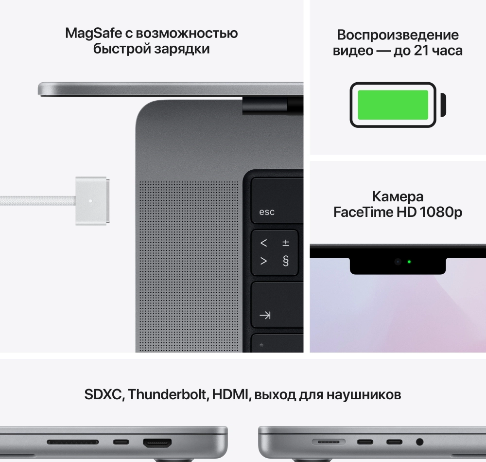 Ноутбук Apple MacBook Pro A2485 M1 Pro 10 core 16Gb SSD1Tb/16 core GPU 16.2" Liquid Retina XDR (3456x2234) macOS grey space WiFi BT Cam (MK193RU/A)