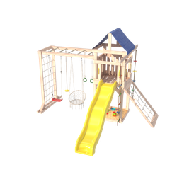 Детская площадка Fun Land неокрашенная с модулем сетка-рукоход, мини сеткой, подвесным креслом и качелями