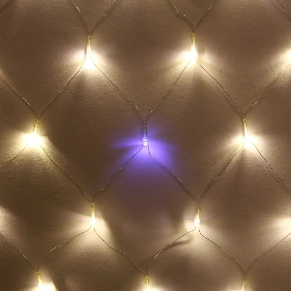 Гирлянда для улицы СЕТКА «Мерцание» ш2,0* в1,5 м 192 ламп LED, прозр.пров,1 реж.,IP-54, Теплый белый, белое мерцание (возможность соединения)