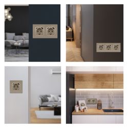 Розетка ЭРА Серия 12 12-4108-04 2P+E 16A-250В со шторками с USB type-A+C 5В-3А шампань | Эра 12