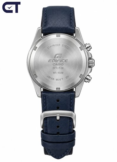 CASIO EFR-526L-2AVUDF EDIFICE мужские наручные часы — хронограф на кожаном ремешке с синим циферблатом