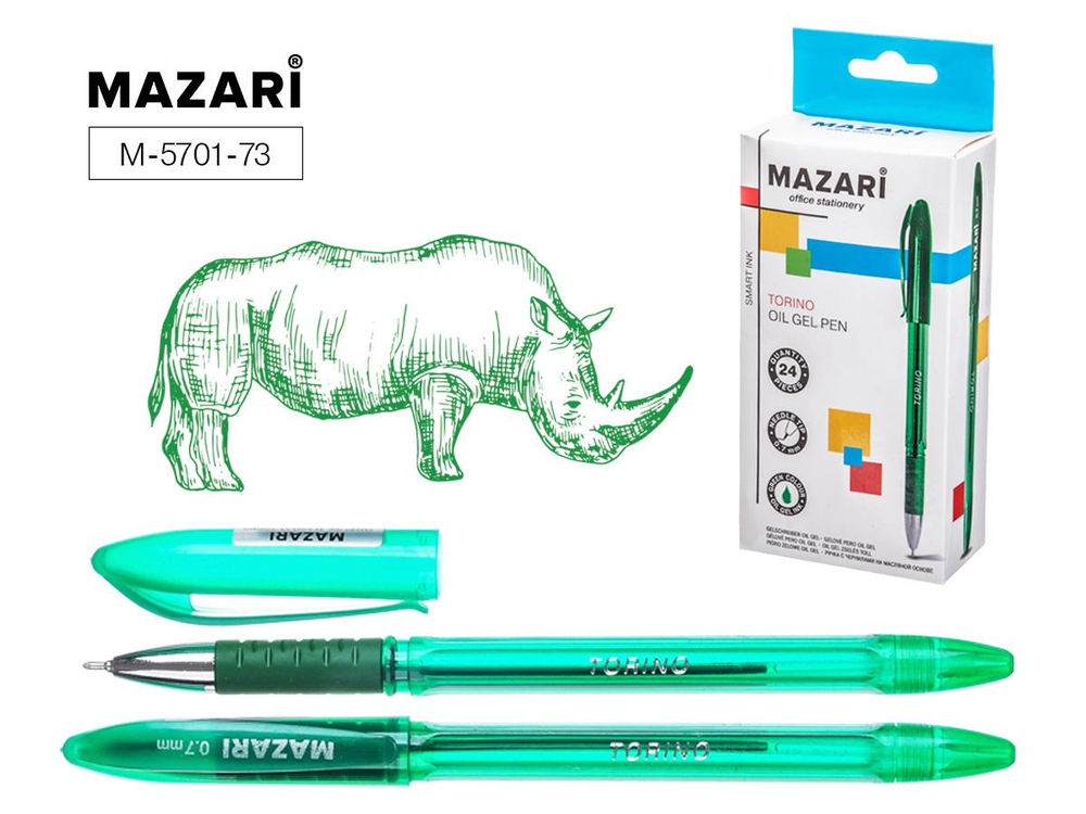 Ручка шарик. масл. 0.7мм. "Torino" зеленая, Smart Ink, (Индия) корпус прозрач.цветной, с резин.грипо