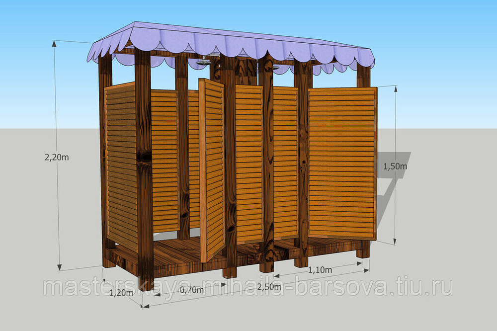 Уличная душевая кабина (двухместная, под тент) 120х250х220 см