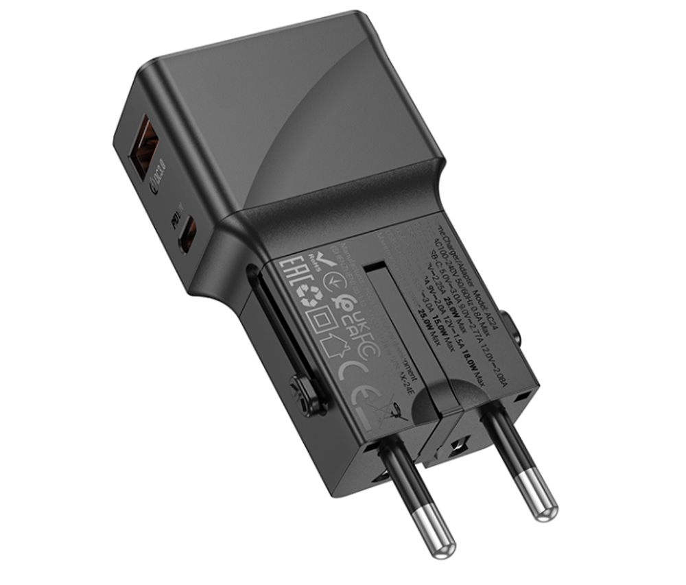 Универсальное зар. устр Hoco AC24 Type-C/USB-A EU/US/AUS/UK черное