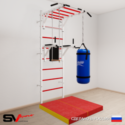 Шведская стенка Sv Sport усиленная 6437 (Турник рукоход/Брусья/Трапеция/Цепь/Мешок 30кг/Мат 1м)