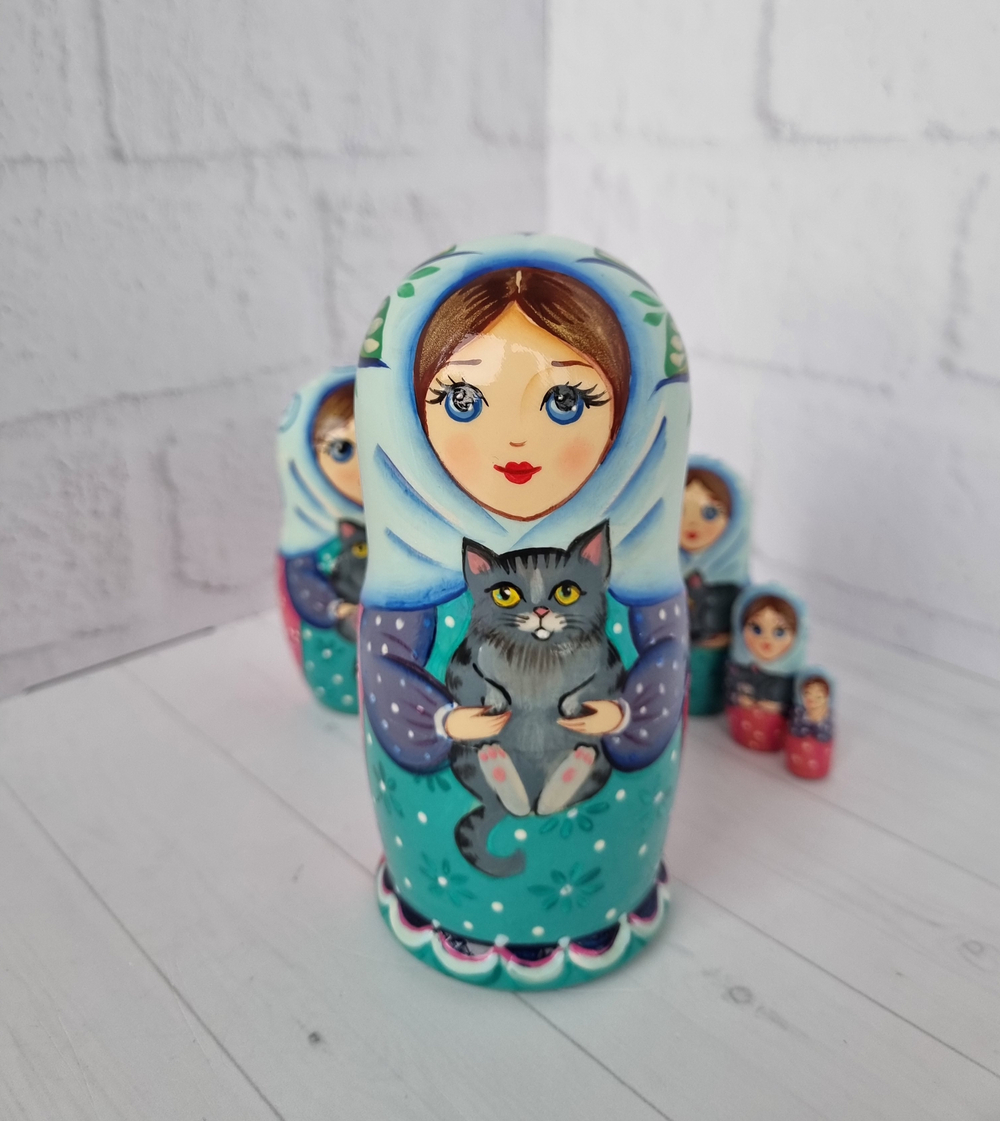 Матрёшка с котиком 10см 5мест