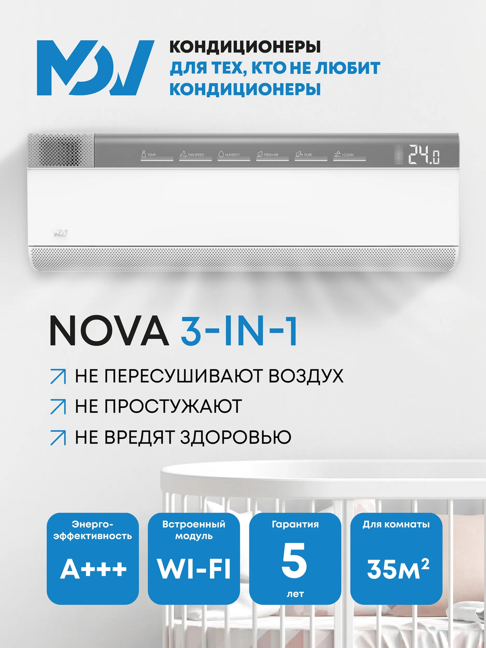 Инверторная сплит-система бризер MDV NOVA 3-IN-1 MDSAH-09HRFN8/MDOAH-09HFN8