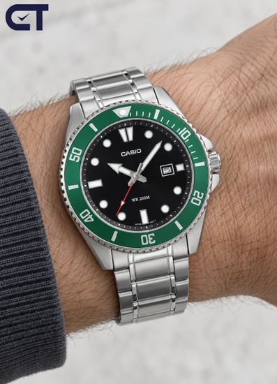 CASIO MDV-107D-3A CASIO Collection мужские наручные часы — дайверский характер, стальной браслет и водостойкость 200 м