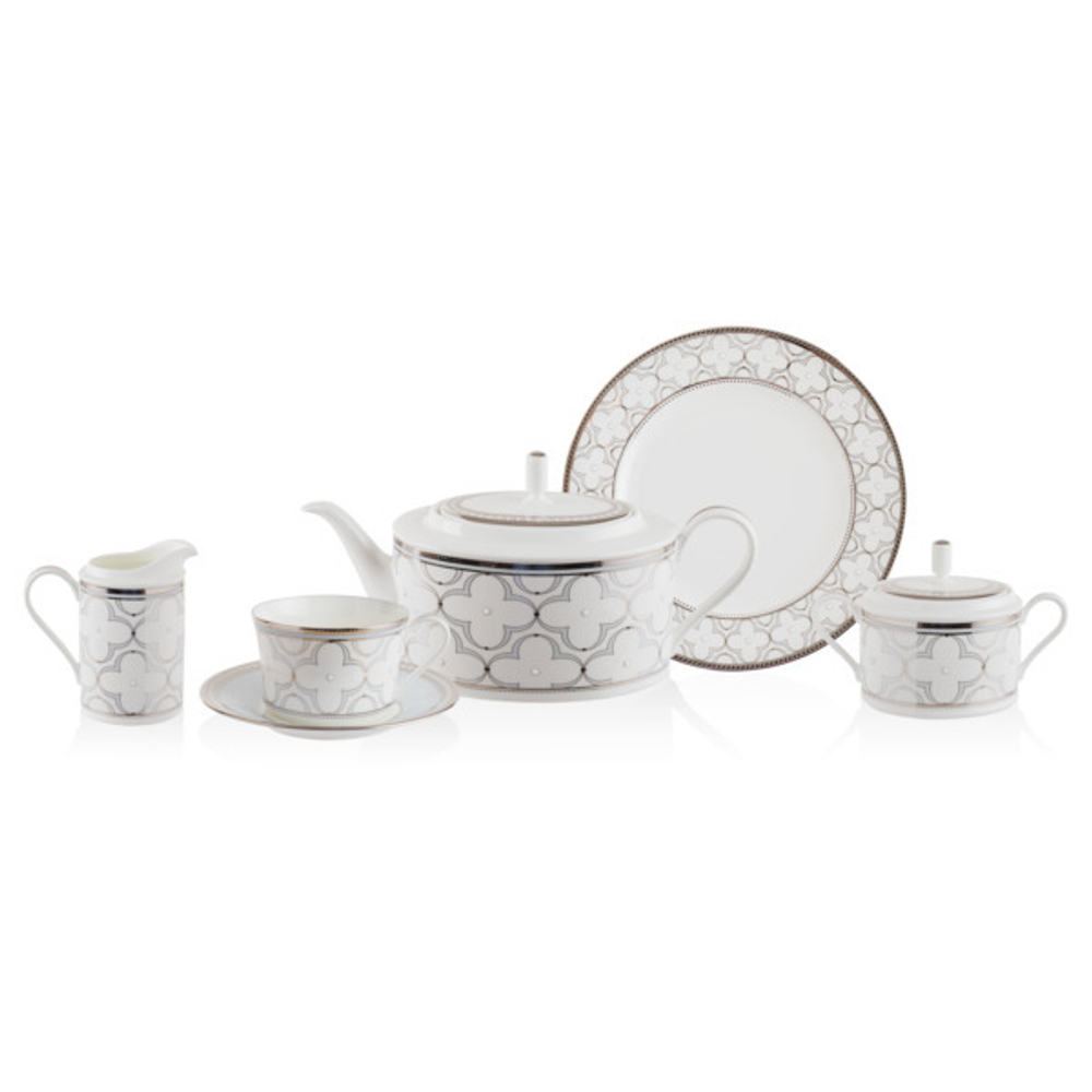 Сервиз чайный 21 предмет на 6 персон Noritake Трефолио с платиновым кантом