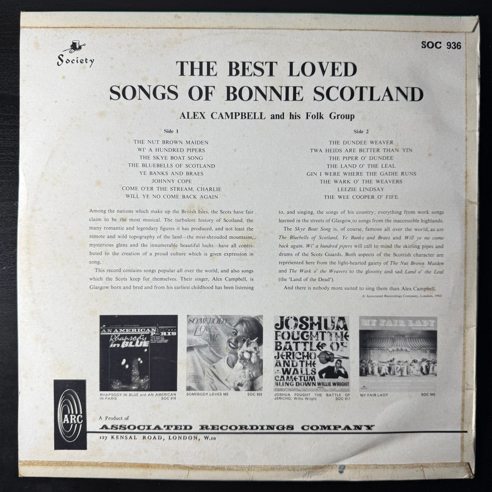 Alex Campbell - The Best Loved Songs Of Bonnie Scotland (Англия 1963г.)