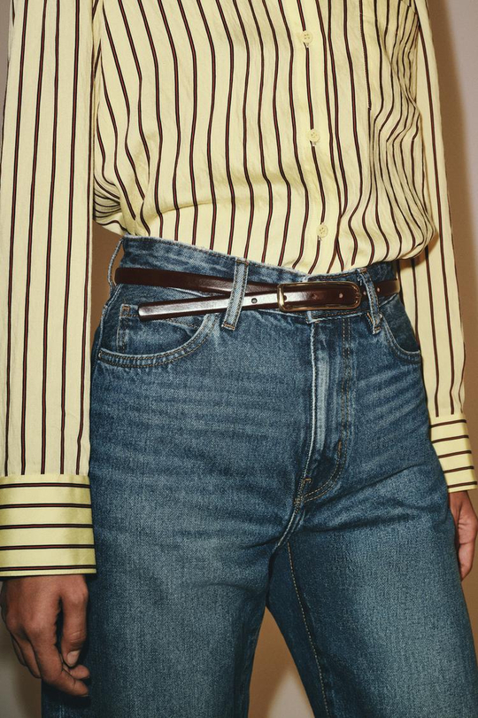 ZARA ТОНКИЙ КОЖАНЫЙ РЕМЕНЬ 100%, КОРИЧНЕВЫЙ