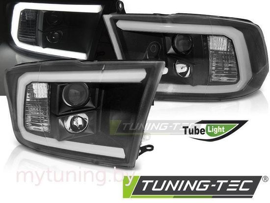 Передние фары Tube Light для Dodge Ram IV (09-18) черные