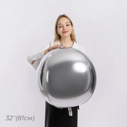Шар 3D (32''/81 см) Сфера, Серебро, 1 шт. в уп.
