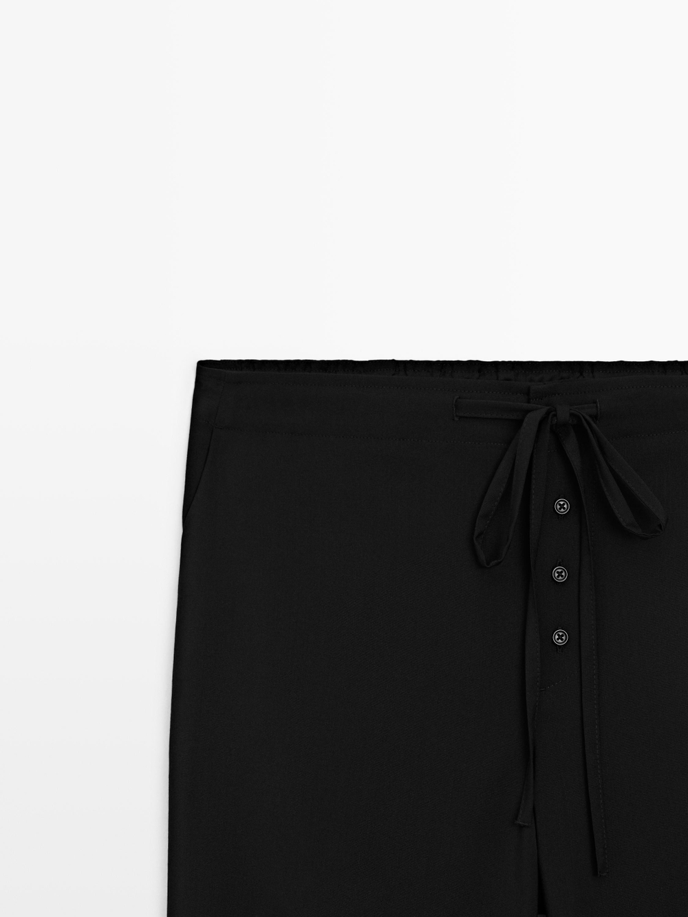 Massimo Dutti Шерстяные брюки-саруэль с завязками, черный