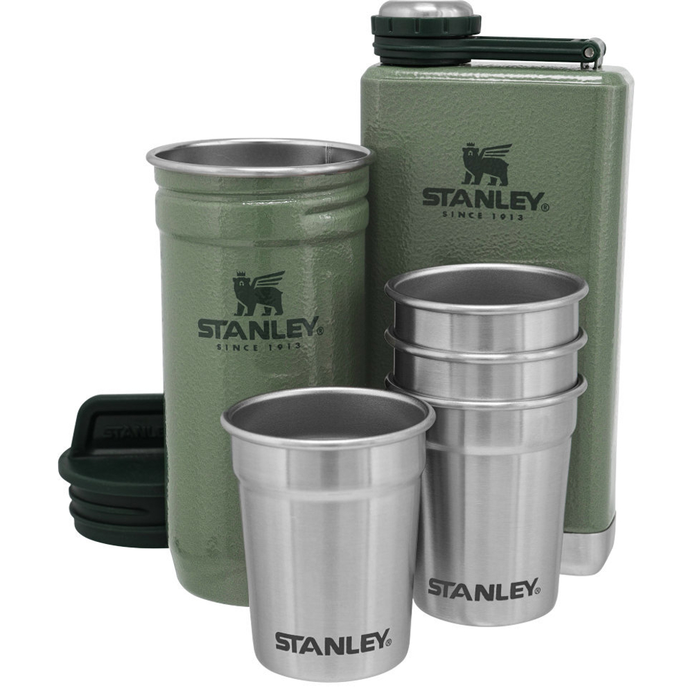 Набор подарочный Stanley Adventure (фляга 0,23 л+стопки 4 шт по 59 мл+футляр), зеленый