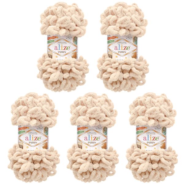 Пряжа Alize (Ализе) Puffy / уп.5 мот. по 100 г, 9м, 599 слоновая кость