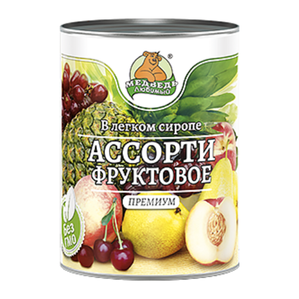 Компот 850 мл Ассорти Фруктовое "Медведь любимый" ж/б, 1/12