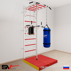 Шведская стенка Sv Sport 5465 (Турник рукоход/Брусья/Канат/Трапеция/Цепь/Мешок 15кг/Мат 1м)