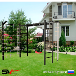 Уличная шведская стенка Sv Sport рукоход с комплектом турник прямой У5145 (Турник/"Лодочка"/Кронш бокс/Канат/кольца/лестница/Сетка)
