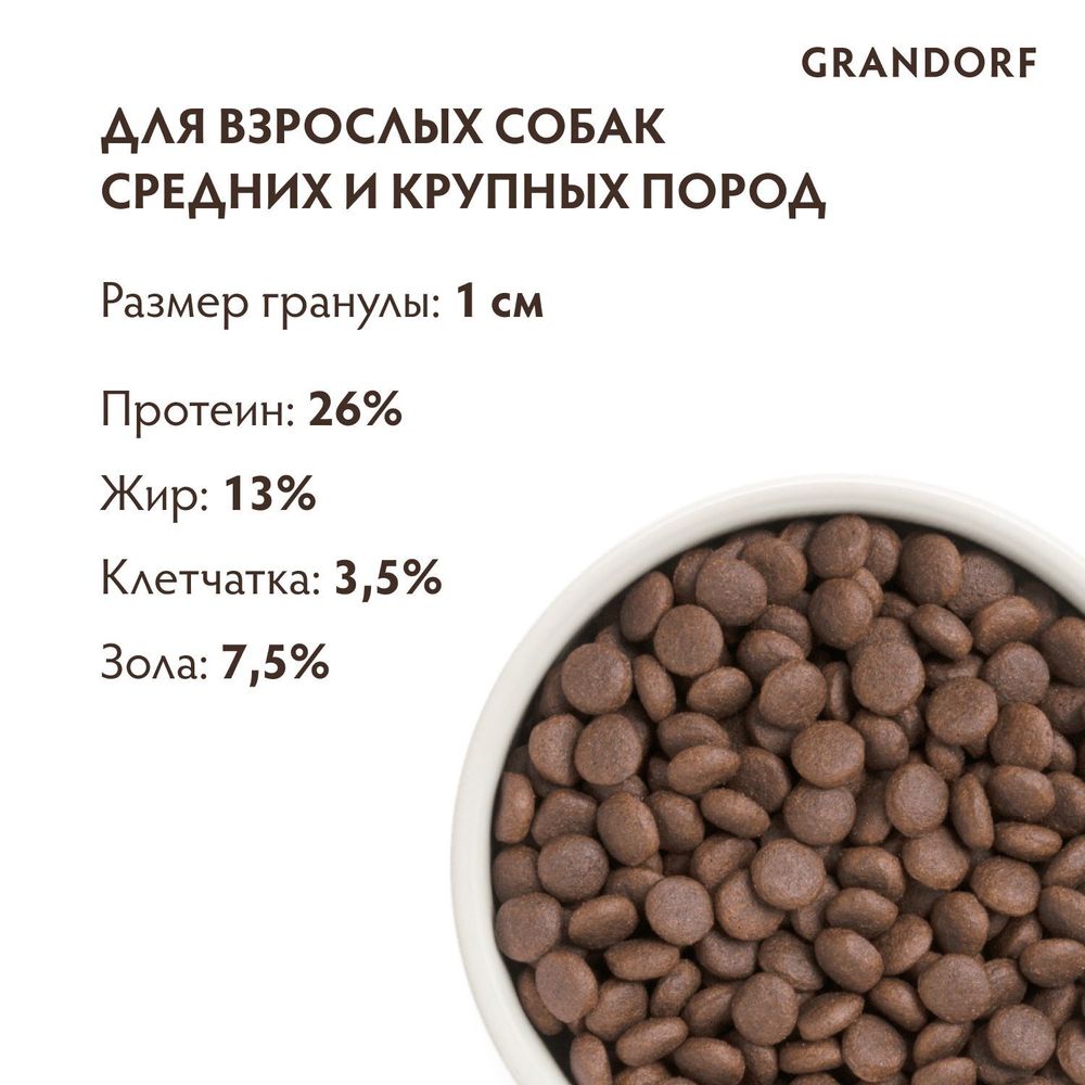 Сухой корм Grandorf DOG Turkey MED&MAXI для взрослых собак средних и крупных пород, индейка