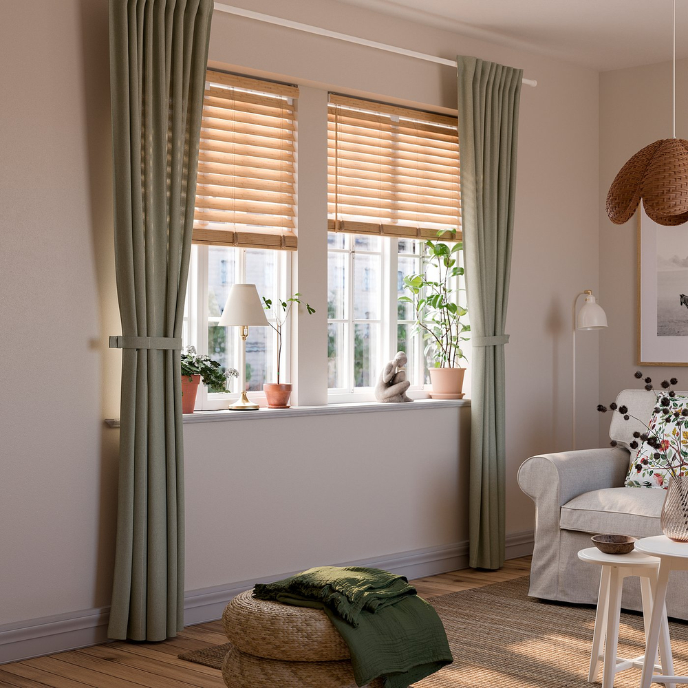 IKEA LENDA  (ИКЕА ЛЕНДА)  -  Штора на шторной ленте, 2 шт. - светлый серо-зелёный 140x250 см