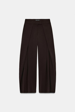 ZARA БРЮКИ WIDE LEG С ЗАЩИПАМИ — ZW COLLECTION, КОРИЧНЕВЫЙ