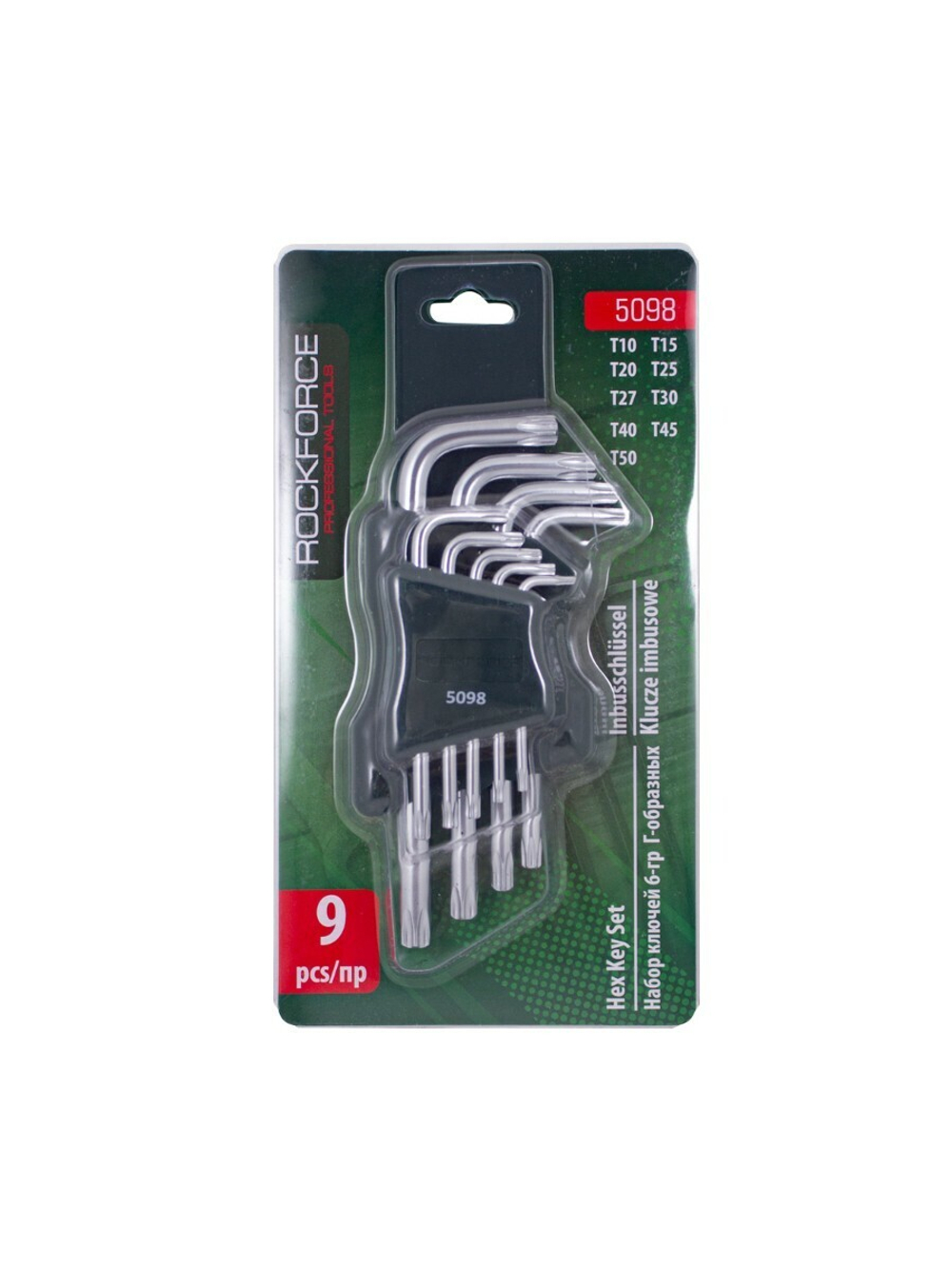 Набор ключей Г-образных TORX 9пр.(Т10, Т15, Т20, Т25, Т27, Т30, Т40, Т45, Т50)в пластиковом держателе RockForce##Rock FORCE RF-5098