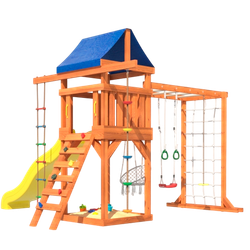 Детская площадка Fun Land с модулем сетка-рукоход, подвесным креслом и качелями