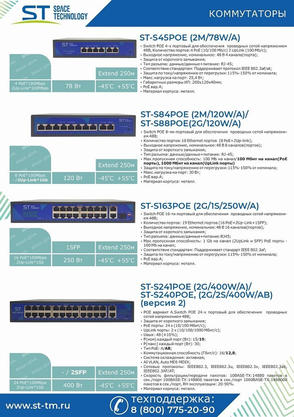 ST-S163POE (2G/1S/250W/A), Источник питания Switch POE 16-ти портовый