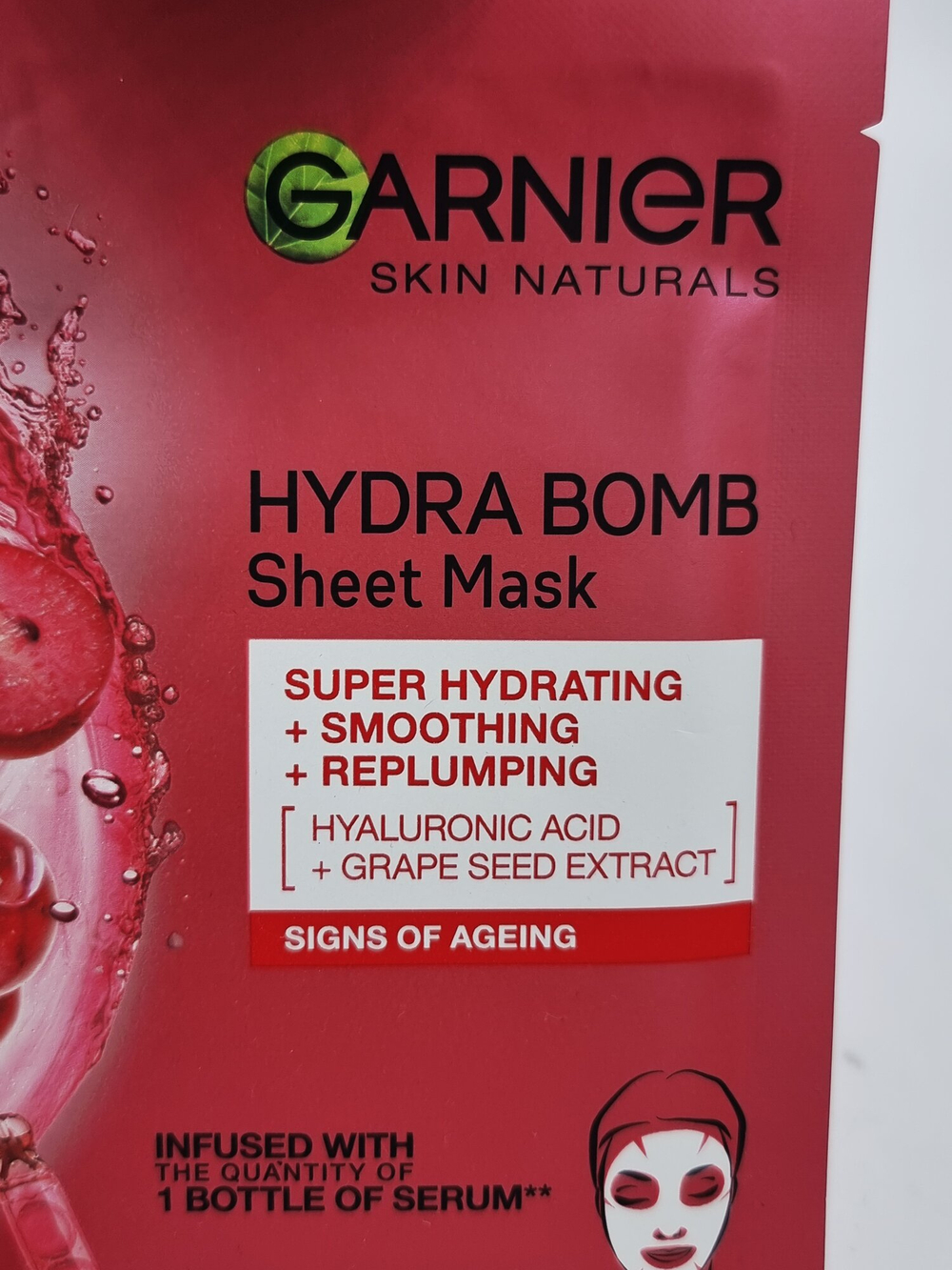 Garnier тканевая маска для лица с экстрактом виноградных косточек и гиалуроновой кислотой 28 г