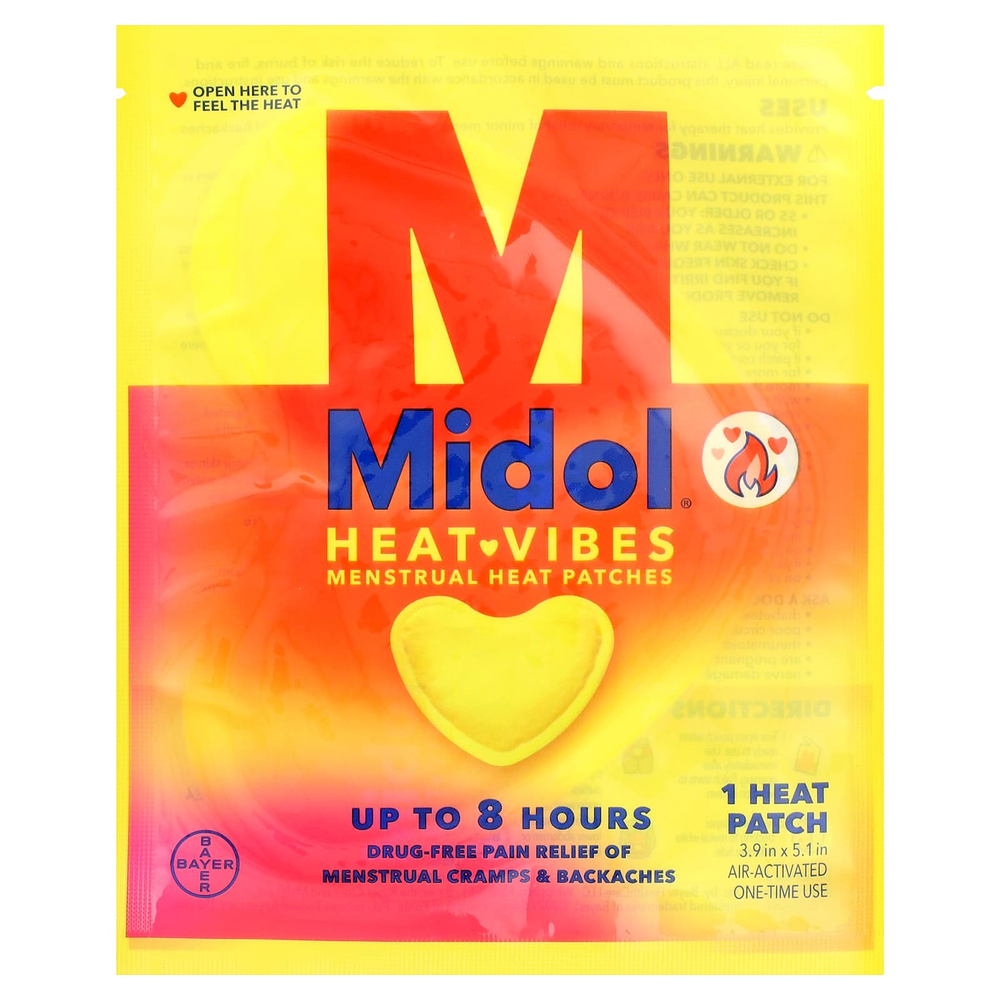 Midol, Heat Vibes, менструальные теплые пластыри, 3 тепловых пластыря
