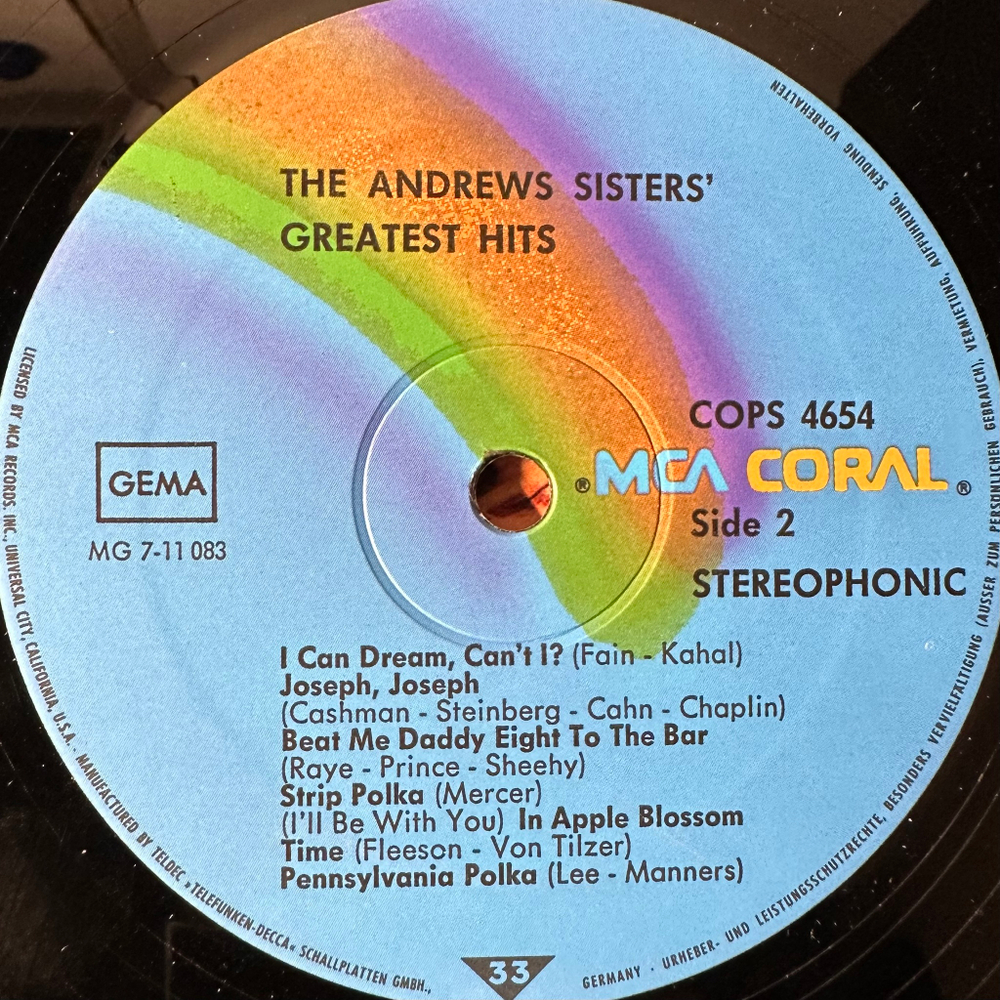 The Andrews Sisters ‎– Greatest Hits (Германия 1974г.)