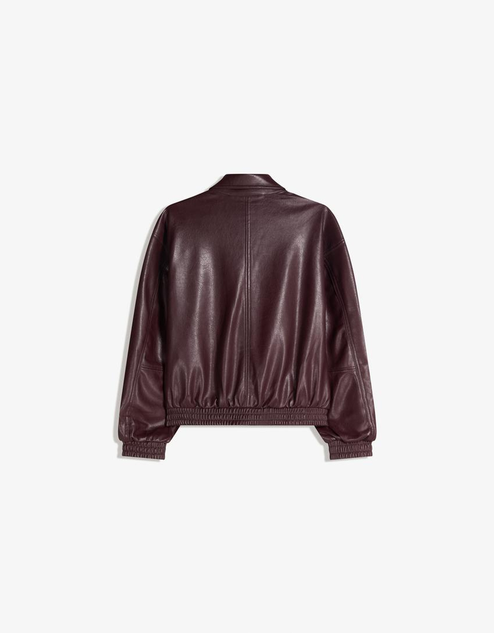 BERSHKA Куртка из искусственной кожи, бордовый