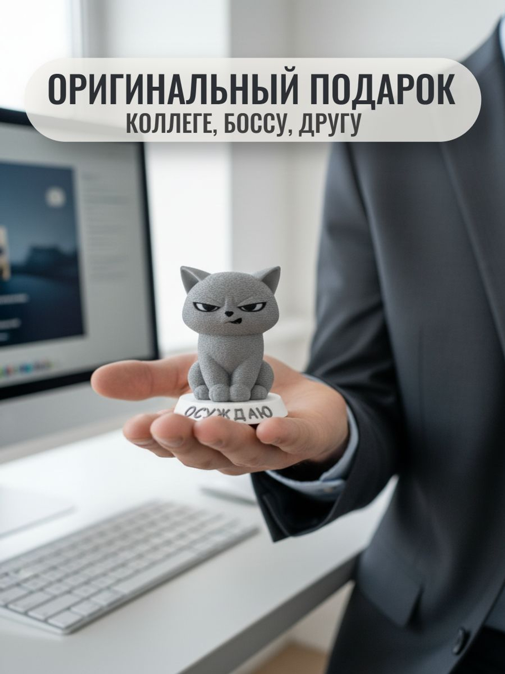 Игнорирую. Фигурка кота серии "Мемурчик" на подставке, мем-сувенир для рабочего стола, подарок коллеге