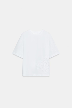 ZARA ФУТБОЛКА С ЦВЕТКОМ, БЕЛЫЙ